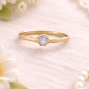 Gold Tone Moonstone Ring – Minimalist Stackable Gemstone Band